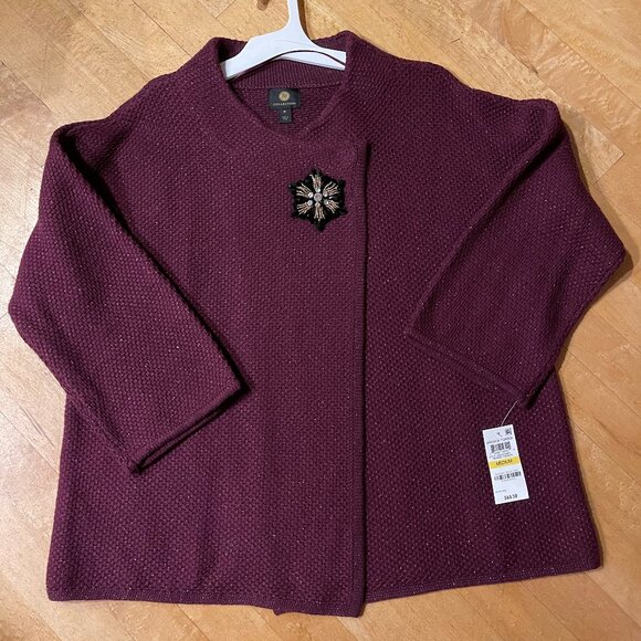JM Collection Cardigan Sweater Wrap Purple Brooch Pin Size M - Picture 1 of 3